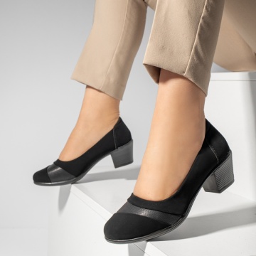 Pantofi dama cu toc gros negru suede MOD13254, 4, modlet.ro
