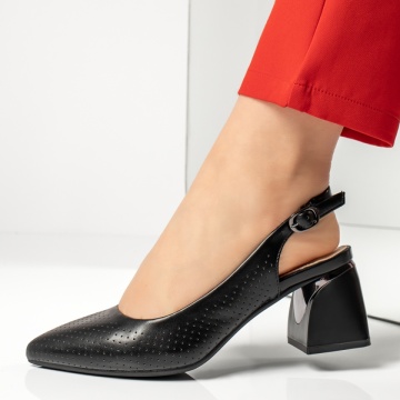 Pantofi cu toc gros dama, Pantofi dama cu toc gros si bareta negri IRIS34, modlet.ro