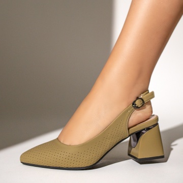 Pantofi cu toc gros dama, Pantofi dama cu toc gros si bareta verzi IRIS34, modlet.ro