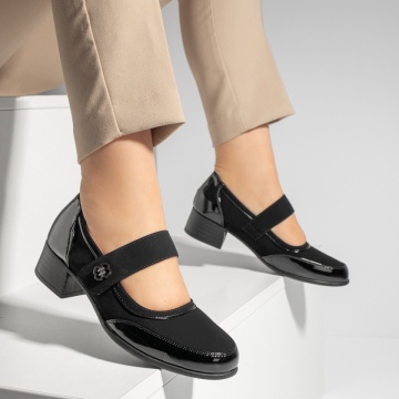 Pantofi dama cu toc gros si inchidere cu scai negru suede MOD13256, 2, modlet.ro