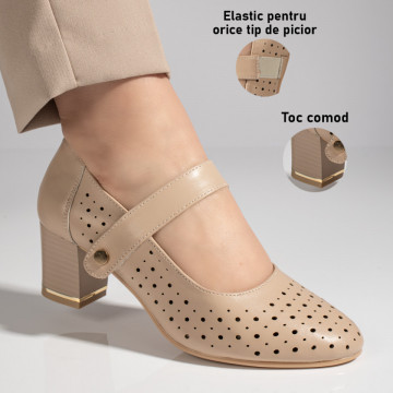 Pantofi dama cu toc gros si inchidere cu scai nude MOD11467, 3, modlet.ro