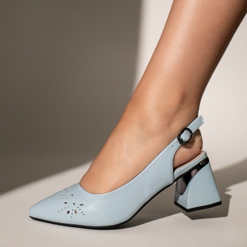 Pantofi dama cu toc gros si perforatii albastri IRIS33