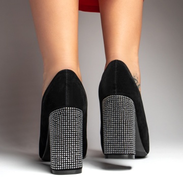 Pantofi dama cu toc gros si strasuri negru suede MOD11938, 2, modlet.ro