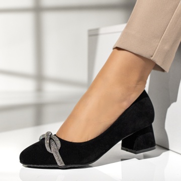Pantofi dama cu toc gros si strasuri negru suede MOD13979, 3, modlet.ro