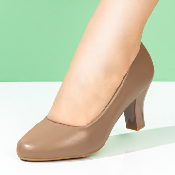 Pantofi dama cu toc khaki MOD08370, 4, modlet.ro
