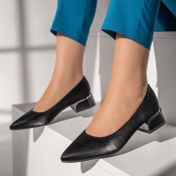 Pantofi dama cu toc mic si imprimeu negri MOD12128, 1, modlet.ro
