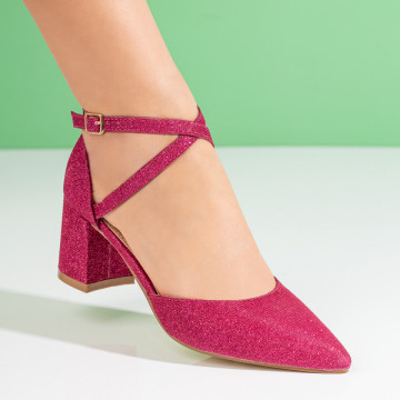 Pantofi dama cu toc roz glitter MOD08627, 3, modlet.ro