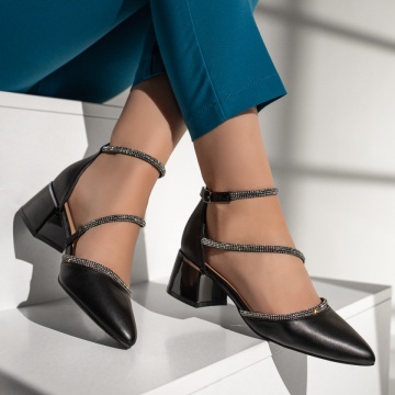 Pantofi dama cu toc si bareta negri MOD13082, 4, modlet.ro
