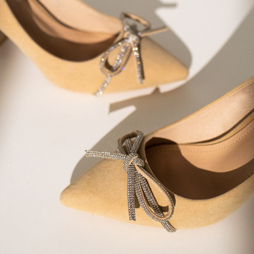 Pantofi dama cu toc si fundita bej suede MOD06131, 4, modlet.ro