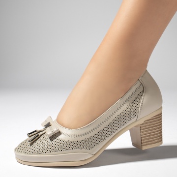 Pantofi dama cu toc si perforatii bej MOD13438, 2, modlet.ro