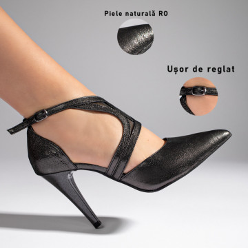 Pantofi dama cu toc subtire gri din Piele naturala MOD11005, 3, modlet.ro