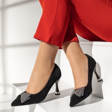 Pantofi dama cu toc subtire negru suede MOD14169, 3, modlet.ro
