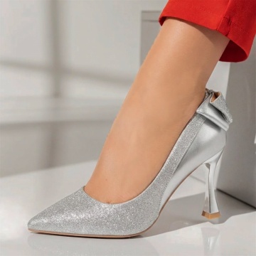 Pantofi Stiletto, Pantofi dama cu toc subtire si fundita argintii LIA37, modlet.ro