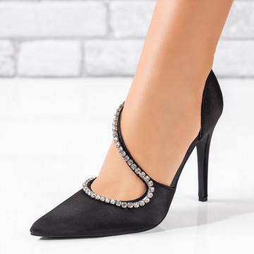 Pantofi dama cu toc subtire si strasuri negri MOD09039, 2, modlet.ro