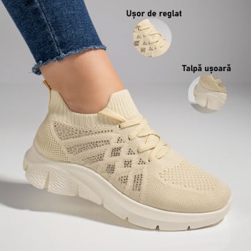 Pantofi dama sport din material textil bej MOD11523, 3, modlet.ro