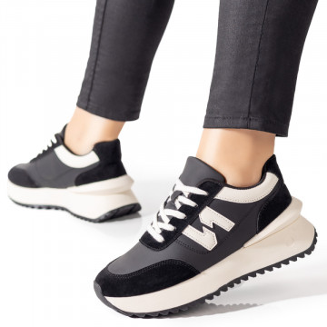 Pantofi dama sport negri cu bej MOD09693, 3, modlet.ro