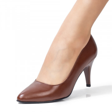 Pantofi eleganti dama cu toc maro din Piele naturala MOD06042, 1, modlet.ro