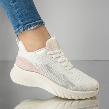 Pantofi sport cu siret si talpa groasa albi MOD13175, 4, modlet.ro