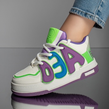 Pantofi sport dama albi cu mov si verde MOD11666, 1, modlet.ro