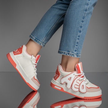 Pantofi sport dama albi cu portocaliu MOD11666, 3, modlet.ro