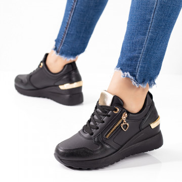 Pantofi sport dama cu platforma negri MOD09601, 3, modlet.ro
