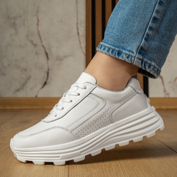 Pantofi sport dama cu siret albi din Piele naturala MOD12976, 3, modlet.ro