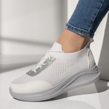 Pantofi sport dama cu siret albi MOD13398, 2, modlet.ro