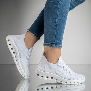 Pantofi sport dama cu siret din material textil albi EMA11, 2, modlet.ro