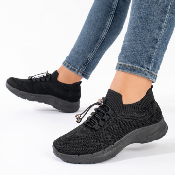 Pantofi sport dama cu siret elastic negri MOD11170, 4, modlet.ro