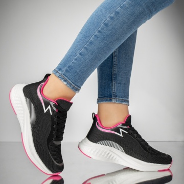 Pantofi sport dama cu siret negru cu roz MOD13045, 3, modlet.ro
