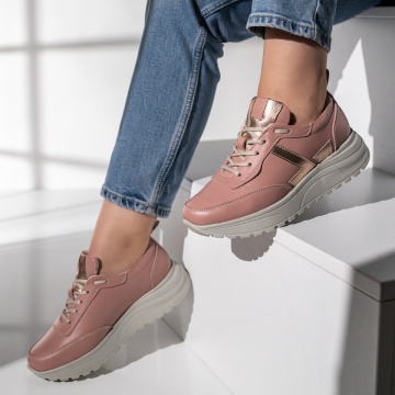 Pantofi sport dama cu siret roz cu auriu din Piele naturala MOD12092, 1, modlet.ro