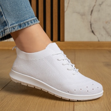 Pantofi sport dama cu siret si perforatii albi MOD13054, 4, modlet.ro