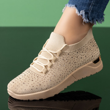 Pantofi sport dama cu strasuri bej MOD08523, 4, modlet.ro
