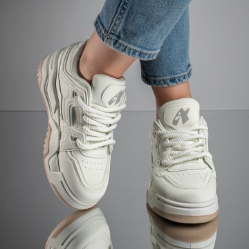 Pantofi sport dama cu talpa groasa albi MOD11747, 3, modlet.ro