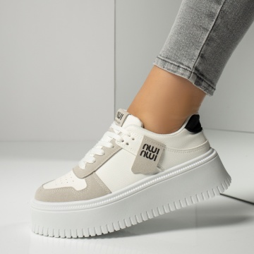 Pantofi sport dama cu talpa groasa albi MOD13950, 3, modlet.ro