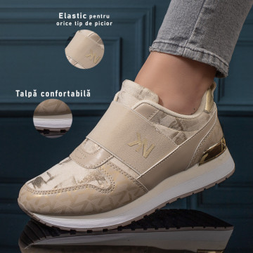 Pantofi sport dama cu talpa groasa bej MOD11116, 3, modlet.ro