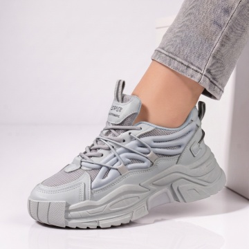 Adidasi dama, Pantofi sport dama cu talpa groasa gri cu albastru MOD09621, modlet.ro