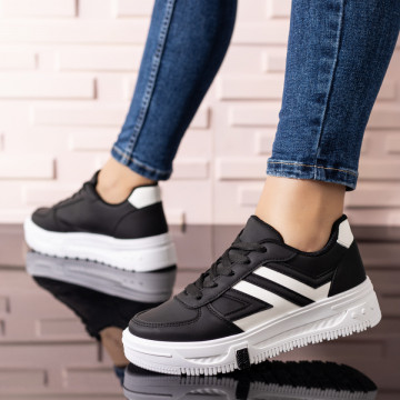 Pantofi sport dama cu talpa groasa negri cu alb MOD09713, 3, modlet.ro