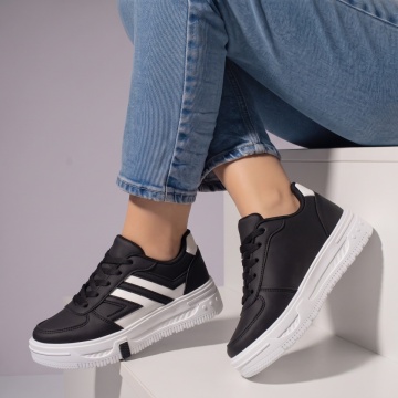 Adidasi dama, Pantofi sport dama cu talpa groasa negri cu alb MOD09713, modlet.ro