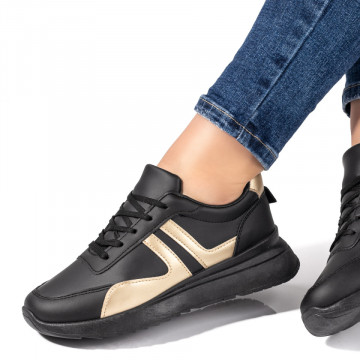 Pantofi sport dama cu talpa groasa negri cu auriu MOD05871, 1, modlet.ro
