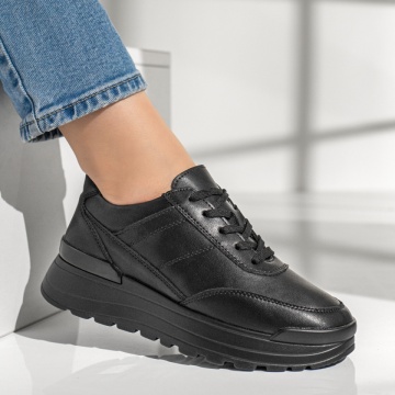 Pantofi sport dama cu talpa groasa negri din Piele naturala MOD12975, 2, modlet.ro