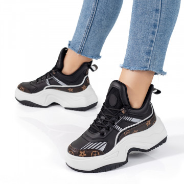 Pantofi sport dama cu talpa groasa negri MOD09844, 3, modlet.ro