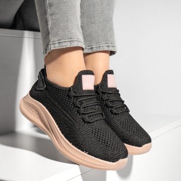 Pantofi sport dama cu talpa groasa negru cu roz ZEF13184, 3, zeforia.ro