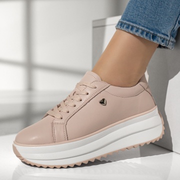 Pantofi sport dama cu talpa groasa roz din Piele naturala MOD12974, 3, modlet.ro