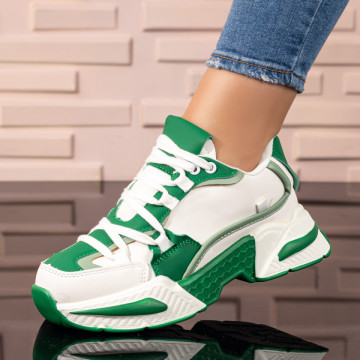 Pantofi sport dama cu talpa groasa verzi cu alb MOD10068, 1, modlet.ro
