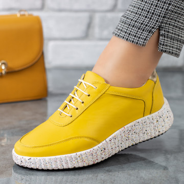 Pantofi sport dama galbeni din Piele naturala MOD08455, 4, modlet.ro