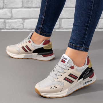 Pantofi sport dama gri cu bej si visiniu MOD09813, 3, modlet.ro