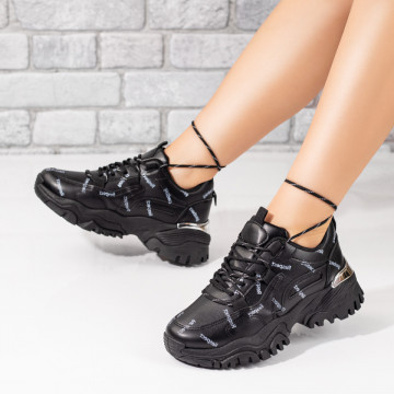 Pantofi sport dama negri cu imprimeu MOD09788, 3, modlet.ro
