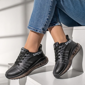 Adidasi dama, Pantofi sport negru cu alb unisex cu siret MOD06743, modlet.ro