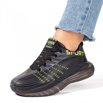 Pantofi sport negru cu verde unisex cu siret MOD06743, 2, modlet.ro